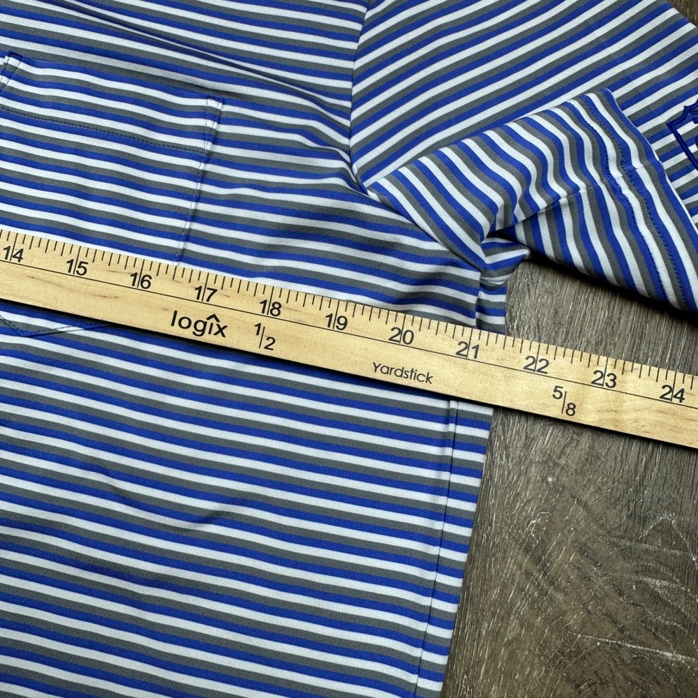 RLX Ralph Lauren Mens Striped Golf Polo Shirt Blue White Grey Size Medium Pocket - Picture 8 of 8